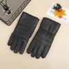 Cross-border in-stock men's spliced gloves, black cycling genuine leather warm windproof gloves with fleece genuine sheepskin hands details Picture